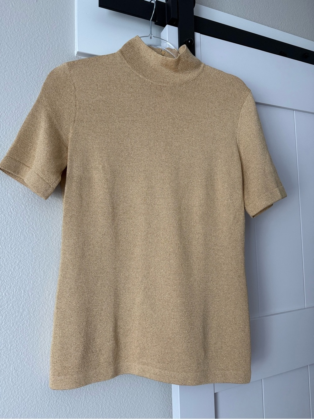 St. John Gold Short-Sleeve Mock Neck Knit Top